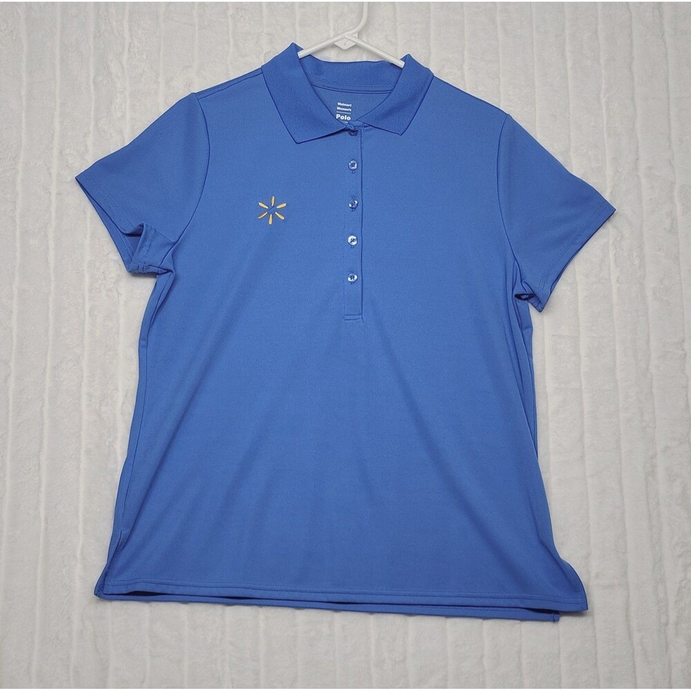 Walmart Women's Blue Polo Shirt Size L Large Short Sleeve Performance Stretch